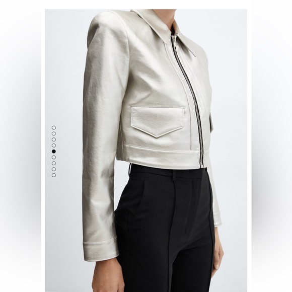 Mango MNG NWT Metallic cropped jacket silver leather size small - Picture 6 of 9